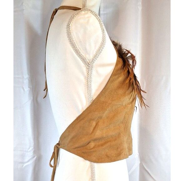 Vintage 70s Deerskin Suede Top w/Feather Detail LOTUS Leather Design Shasta CAL. - Picture 5 of 9